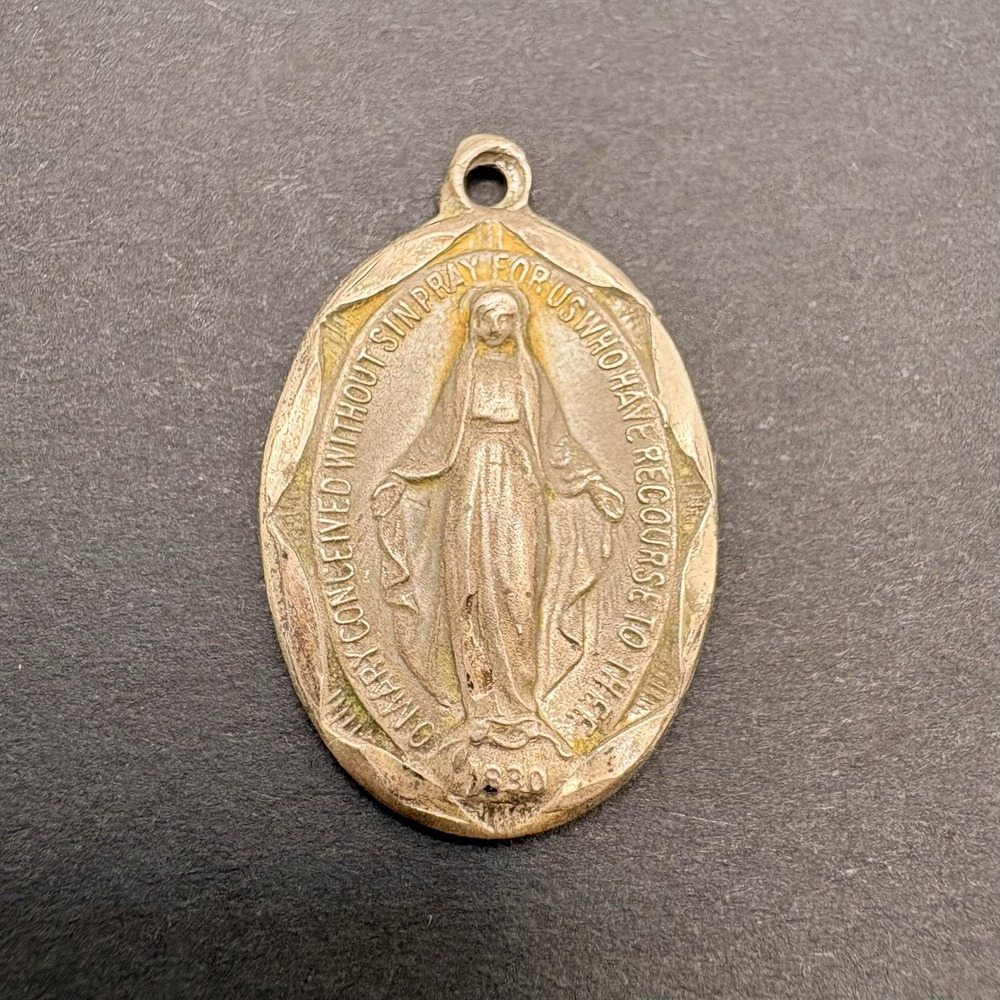 Vintage BLI Miraculous Medal Sterling Silver Pendant Charm Mary Religious